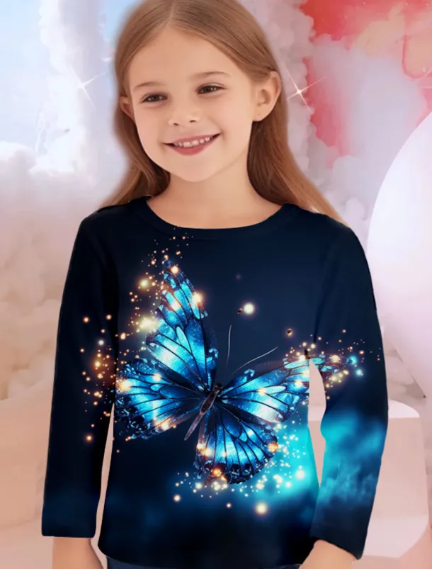 Girls' 3D Animal Butterfly T shirt Long Sleeve 3D Print Spring Fall Winter Active Sports Fashion Kids 3-12 Years Outdoor Daily Indoor Regular Fit