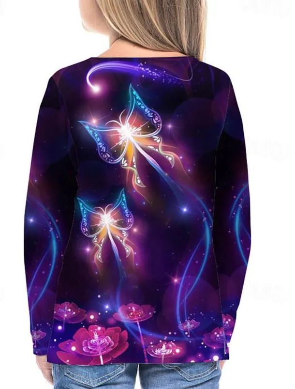 Girls' 3D Animal Butterfly T shirt Long Sleeve 3D Print Spring Fall Winter Active Sports Fashion Kids 3-12 Years Outdoor Daily Indoor Regular Fit