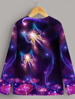 Girls' 3D Animal Butterfly T shirt Long Sleeve 3D Print Spring Fall Winter Active Sports Fashion Kids 3-12 Years Outdoor Daily Indoor Regular Fit