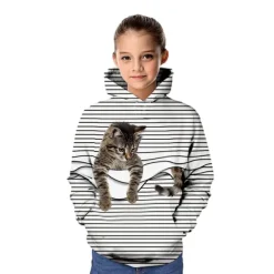 Girls' 3D Animal Cat Hoodie Long Sleeve 3D Print Spring Fall Winter Fashion Streetwear Adorable Kids 3-12 Years Outdoor Daily Indoor Regular Fit