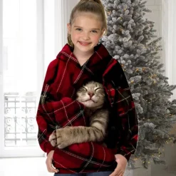 Girls' 3D Animal Cat Hoodie Long Sleeve 3D Print Spring Fall Winter Fashion Streetwear Adorable Kids 3-12 Years Outdoor Daily Indoor Regular Fit