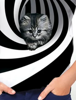 Girls' 3D Animal Cat T shirt Short Sleeve 3D Print Summer Spring Active Fashion Cute Kids 3-12 Years Outdoor Daily Indoor Regular Fit