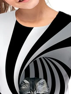 Girls' 3D Animal Cat T shirt Short Sleeve 3D Print Summer Spring Active Fashion Cute Kids 3-12 Years Outdoor Daily Indoor Regular Fit