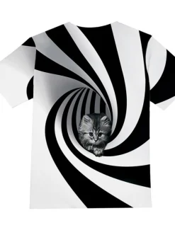 Girls' 3D Animal Cat T shirt Short Sleeve 3D Print Summer Spring Active Fashion Cute Kids 3-12 Years Outdoor Daily Indoor Regular Fit