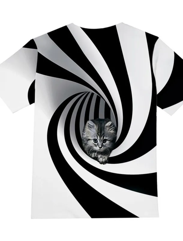 Girls' 3D Animal Cat T shirt Short Sleeve 3D Print Summer Spring Active Fashion Cute Kids 3-12 Years Outdoor Daily Indoor Regular Fit