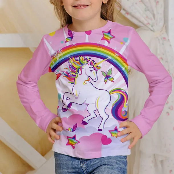 Girls' 3D Animal Cat T shirt Long Sleeve 3D Print Fall Winter Active Sports Fashion Kids 3-12 Years Outdoor Daily Regular Fit