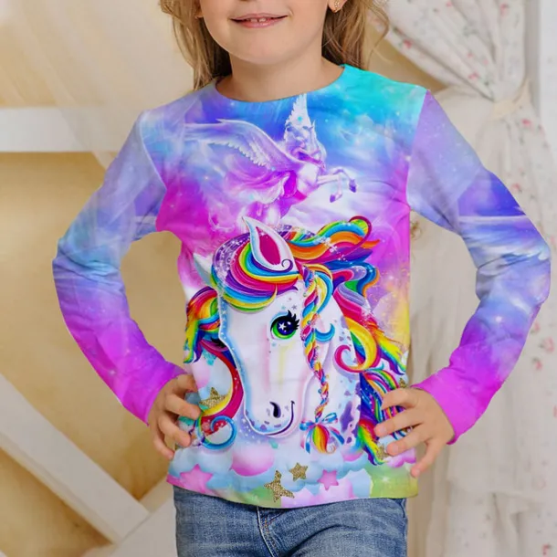 Girls' 3D Animal Cat T shirt Long Sleeve 3D Print Fall Winter Active Sports Fashion Kids 3-12 Years Outdoor Daily Regular Fit