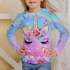 Girls' 3D Animal Cat T shirt Long Sleeve 3D Print Fall Winter Active Sports Fashion Kids 3-12 Years Outdoor Daily Regular Fit