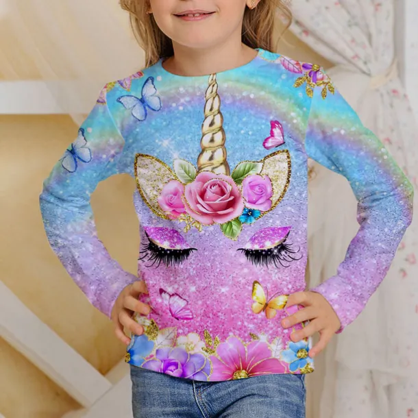 Girls' 3D Animal Cat T shirt Long Sleeve 3D Print Fall Winter Active Sports Fashion Kids 3-12 Years Outdoor Daily Regular Fit