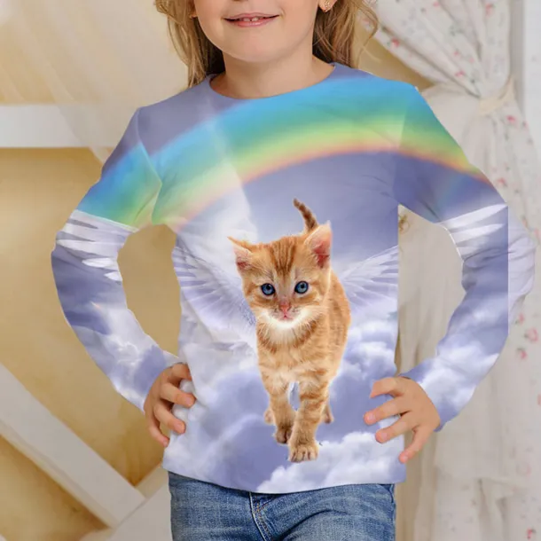 Girls' 3D Animal Cat T shirt Long Sleeve 3D Print Fall Winter Active Sports Fashion Kids 3-12 Years Outdoor Daily Regular Fit