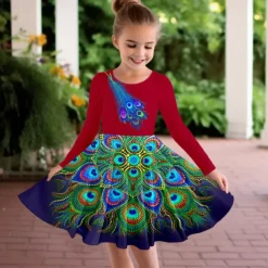 Girls' 3D Animal Dress Long Sleeve 3D Print Fall Winter Sports & Outdoor Daily Holiday Cute Casual Beautiful Kids 3-12 Years Casual Dress A Line Dress Above Knee Polyester Regular Fit