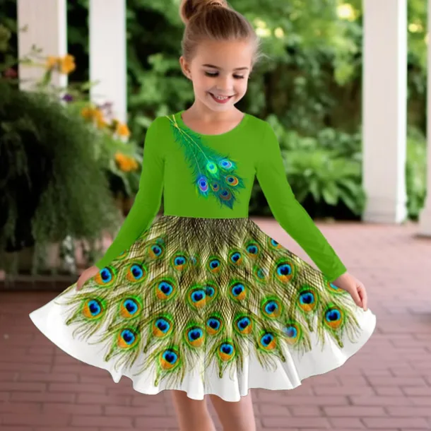 Girls' 3D Animal Dress Long Sleeve 3D Print Fall Winter Sports & Outdoor Daily Holiday Cute Casual Beautiful Kids 3-12 Years Casual Dress A Line Dress Above Knee Polyester Regular Fit