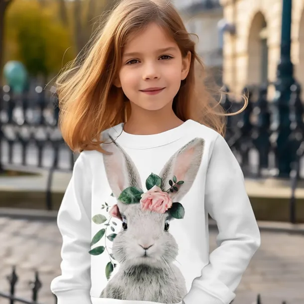 Girls' 3D Animal Rabbit Bunny Sweatshirt Long Sleeve 3D Print Summer Fall Fashion Streetwear Adorable Kids 3-12 Years Outdoor Casual Daily Regular Fit