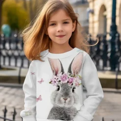 Girls' 3D Animal Rabbit Bunny Sweatshirt Long Sleeve 3D Print Summer Fall Fashion Streetwear Adorable Kids 3-12 Years Outdoor Casual Daily Regular Fit