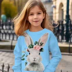 Girls' 3D Animal Rabbit Bunny Sweatshirt Long Sleeve 3D Print Summer Fall Fashion Streetwear Adorable Kids 3-12 Years Outdoor Casual Daily Regular Fit