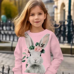 Girls' 3D Animal Rabbit Bunny Sweatshirt Long Sleeve 3D Print Summer Fall Fashion Streetwear Adorable Kids 3-12 Years Outdoor Casual Daily Regular Fit