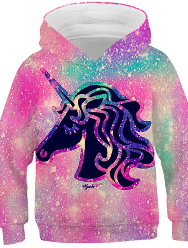 Girls' 3D Animal Unicorn Hoodie Long Sleeve 3D Print Spring Fall Winter Fashion Streetwear Adorable Kids 3-12 Years Outdoor Daily Indoor Regular Fit