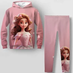 Girls' 3D Cartoon Hoodie & Legging Set Pink Long Sleeve 3D Print Spring Fall Active Fashion Daily Kids 3-12 Years Hooded Outdoor Vacation Date Regular Fit