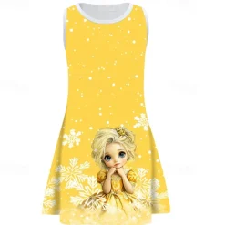 Girls' 3D Cartoon Snowflake Dress Sleeveless Summer Spring Vacation Daily Holiday Princess Beautiful Sweet Kids 4-12 Years Casual Dress A Line Dress Knee-length Regular Fit