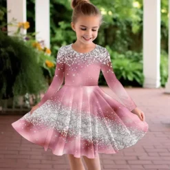 Girls' 3D Color Gradient Dress Long Sleeve 3D Print Fall Winter Vacation Sports & Outdoor Daily Cute Casual Beautiful Kids 3-12 Years Casual Dress A Line Dress Above Knee Regular Fit