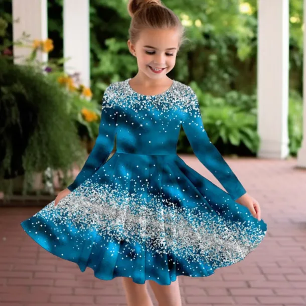 Girls' 3D Color Gradient Dress Long Sleeve 3D Print Fall Winter Vacation Sports & Outdoor Daily Cute Casual Beautiful Kids 3-12 Years Casual Dress A Line Dress Above Knee Regular Fit