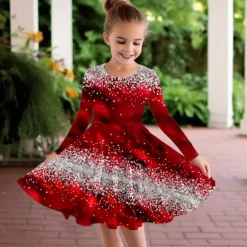 Girls' 3D Color Gradient Dress Long Sleeve 3D Print Fall Winter Vacation Sports & Outdoor Daily Cute Casual Beautiful Kids 3-12 Years Casual Dress A Line Dress Above Knee Regular Fit