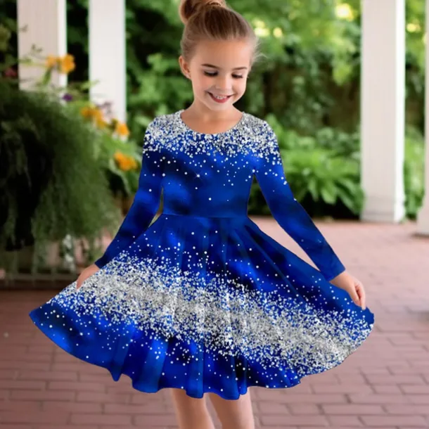 Girls' 3D Color Gradient Dress Long Sleeve 3D Print Fall Winter Vacation Sports & Outdoor Daily Cute Casual Beautiful Kids 3-12 Years Casual Dress A Line Dress Above Knee Regular Fit