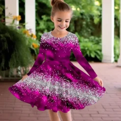 Girls' 3D Color Gradient Dress Long Sleeve 3D Print Fall Winter Vacation Sports & Outdoor Daily Cute Casual Beautiful Kids 3-12 Years Casual Dress A Line Dress Above Knee Regular Fit