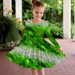 Girls' 3D Color Gradient Dress Long Sleeve 3D Print Fall Winter Vacation Sports & Outdoor Daily Cute Casual Beautiful Kids 3-12 Years Casual Dress A Line Dress Above Knee Regular Fit
