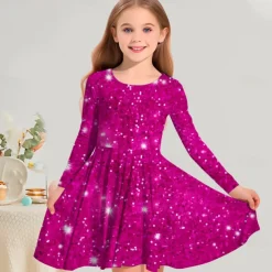 Girls' 3D Color Gradient Dress Long Sleeve 3D Print Spring Fall Vacation Sports & Outdoor Daily Cute Casual Beautiful Kids 3-12 Years Casual Dress A Line Dress Above Knee Regular Fit