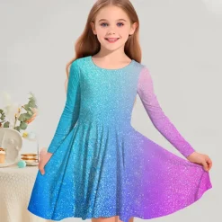 Girls' 3D Color Gradient Dress Long Sleeve 3D Print Spring Fall Vacation Sports & Outdoor Daily Cute Casual Beautiful Kids 3-12 Years Casual Dress A Line Dress Above Knee Regular Fit