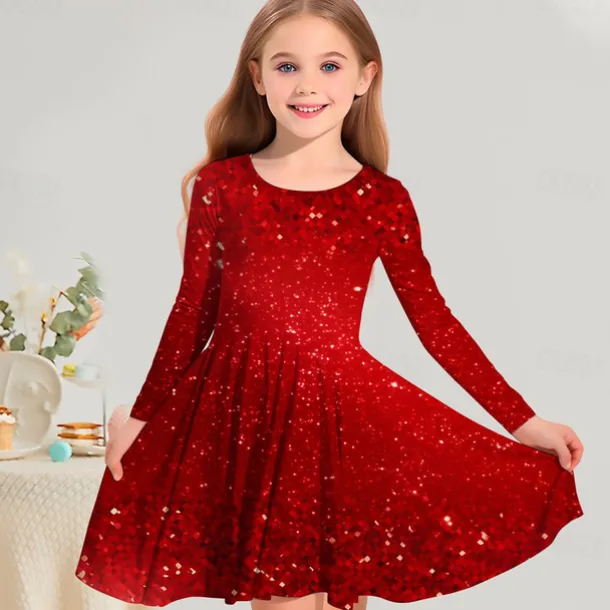 Girls' 3D Color Gradient Dress Long Sleeve 3D Print Spring Fall Vacation Sports & Outdoor Daily Cute Casual Beautiful Kids 3-12 Years Casual Dress A Line Dress Above Knee Regular Fit