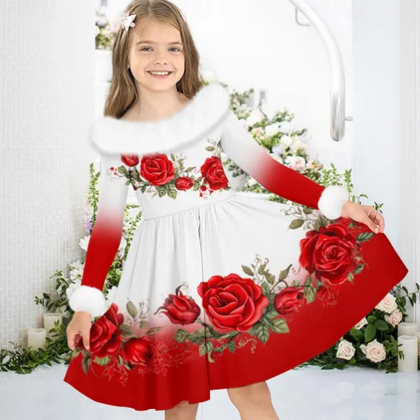 Girls' 3D Floral Dress Long Sleeve 3D Print Fall Winter Sports & Outdoor Daily Holiday Cute Casual Beautiful Kids 3-12 Years Casual Dress Swing Dress A Line Dress Above Knee Polyester Regular Fit