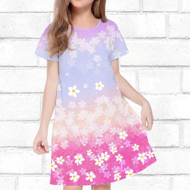 Girls' 3D Floral Dress Short Sleeve Summer Spring Vacation Daily Holiday Princess Beautiful Sweet Kids 4-12 Years Casual Dress Knee-length Regular Fit