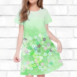 Girls' 3D Floral Dress Short Sleeve Summer Spring Vacation Daily Holiday Princess Beautiful Sweet Kids 4-12 Years Casual Dress Knee-length Regular Fit