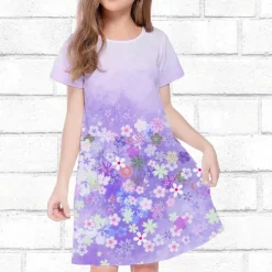 Girls' 3D Floral Dress Short Sleeve Summer Spring Vacation Daily Holiday Princess Beautiful Sweet Kids 4-12 Years Casual Dress Knee-length Regular Fit