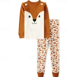 Girls' 3D Fox Pajama Sets Long Sleeve 3D Print Fall Winter Active Fashion Cute Kids 3-12 Years Crew Neck Home Causal Indoor Regular Fit