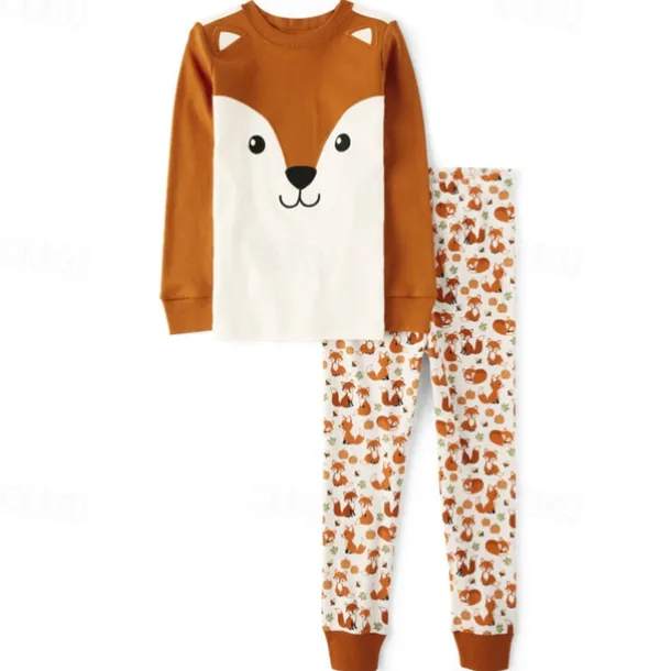 Girls' 3D Fox Pajama Sets Long Sleeve 3D Print Fall Winter Active Fashion Cute Kids 3-12 Years Crew Neck Home Causal Indoor Regular Fit