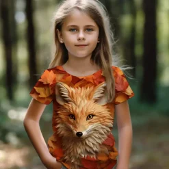 Girls' 3D Fox Tee Shirts Short Sleeve 3D Print Summer Active Fashion Cute Kids 3-12 Years Crew Neck Outdoor Casual Daily Regular Fit