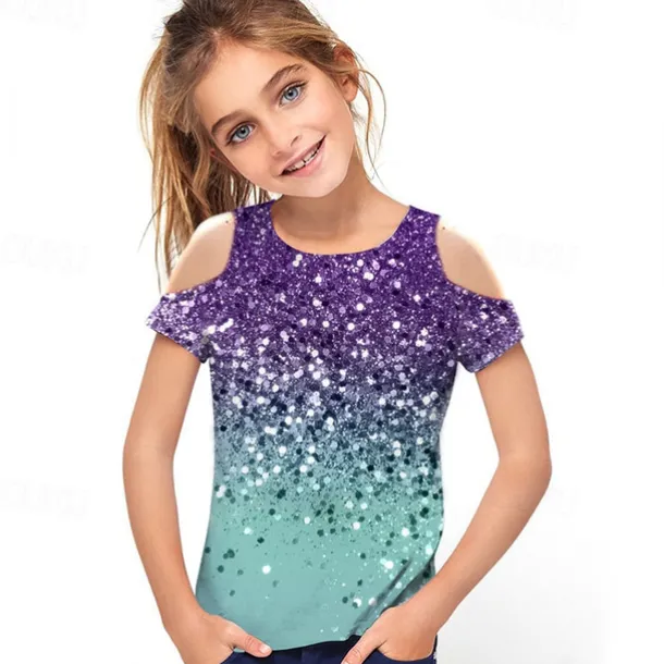 Girls' 3D Gradient T shirt Short Sleeve 3D Print Summer Spring Active Fashion Cute Kids 3-12 Years Outdoor Daily Regular Fit