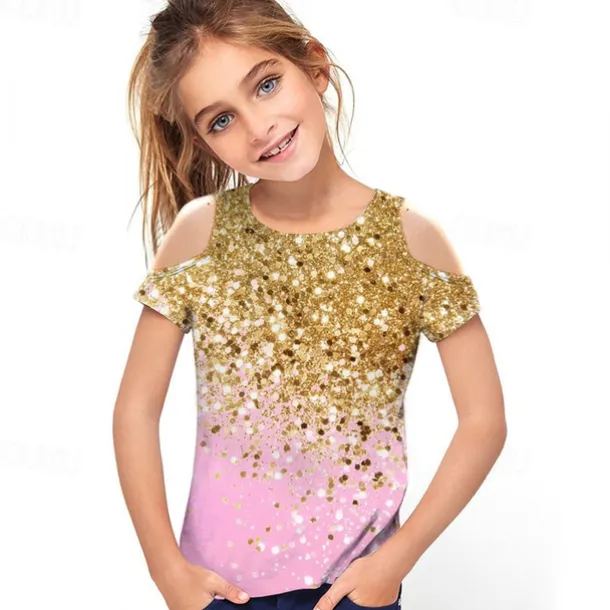 Girls' 3D Gradient T shirt Short Sleeve 3D Print Summer Spring Active Fashion Cute Kids 3-12 Years Outdoor Daily Regular Fit