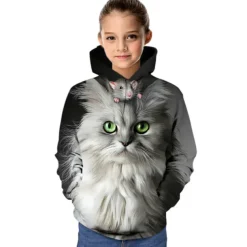 Girls' 3D Graphic Animal Cat Hoodie & Sweatshirt Long Sleeve 3D Print Active Kids School