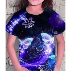 Girls' 3D Graphic Butterfly T shirt Tee Short Sleeve Summer Spring Fashion Basic Kids 4-12 Years Crew Neck Outdoor Casual Daily Regular Fit