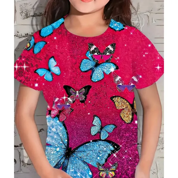 Girls' 3D Graphic Butterfly T shirt Tee Short Sleeve Summer Spring Fashion Basic Kids 4-12 Years Crew Neck Outdoor Casual Daily Regular Fit