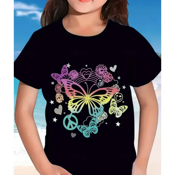 Girls' 3D Graphic Butterfly T shirt Tee Short Sleeve Summer Spring Fashion Basic Kids 4-12 Years Crew Neck Outdoor Casual Daily Regular Fit