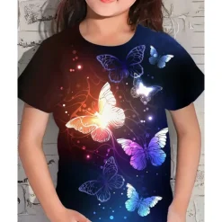 Girls' 3D Graphic Butterfly T shirt Tee Short Sleeve Summer Spring Fashion Basic Kids 4-12 Years Crew Neck Outdoor Casual Daily Regular Fit
