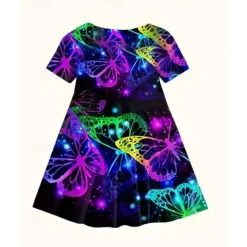 Girls' 3D Graphic Butterfly Dress Short Sleeve Summer Spring Vacation Daily Holiday Beautiful Sweet Kids 4-12 Years Casual Dress A Line Dress Knee-length Regular Fit
