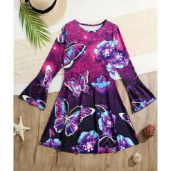 Girls' 3D Graphic Butterfly Dress Long Sleeve Summer Spring Vacation Daily Holiday Princess Beautiful Sweet Kids 4-12 Years Casual Dress A Line Dress Knee-length Regular Fit