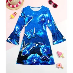 Girls' 3D Graphic Butterfly Dress Long Sleeve Summer Spring Vacation Daily Holiday Princess Beautiful Sweet Kids 4-12 Years Casual Dress A Line Dress Knee-length Regular Fit