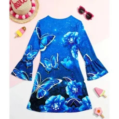 Girls' 3D Graphic Butterfly Dress Long Sleeve Summer Spring Vacation Daily Holiday Princess Beautiful Sweet Kids 4-12 Years Casual Dress A Line Dress Knee-length Regular Fit